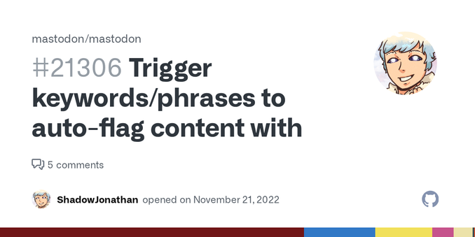 Pitch A system of filter-matching local (or federated) messages on phrases, words, or maybe something more complex (like a regex), and auto report (or "flag") them for manual review. This is explic...