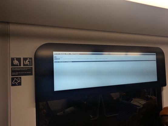 An in train display showing a 404 message 