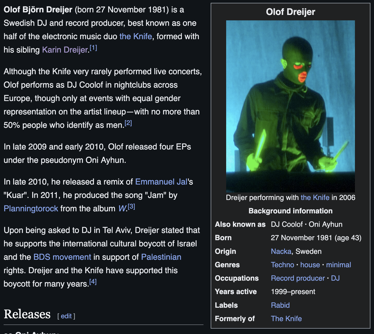 a screenshot of Olof Dreijer's wikipedia page