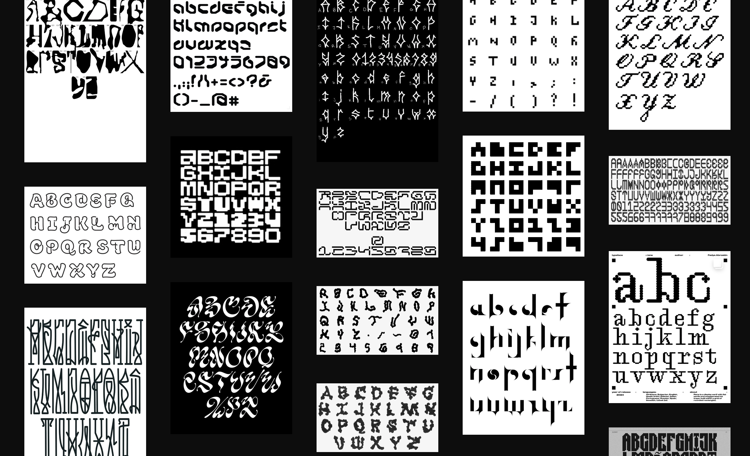 a black background with a bunch of edgy pictures of fonts