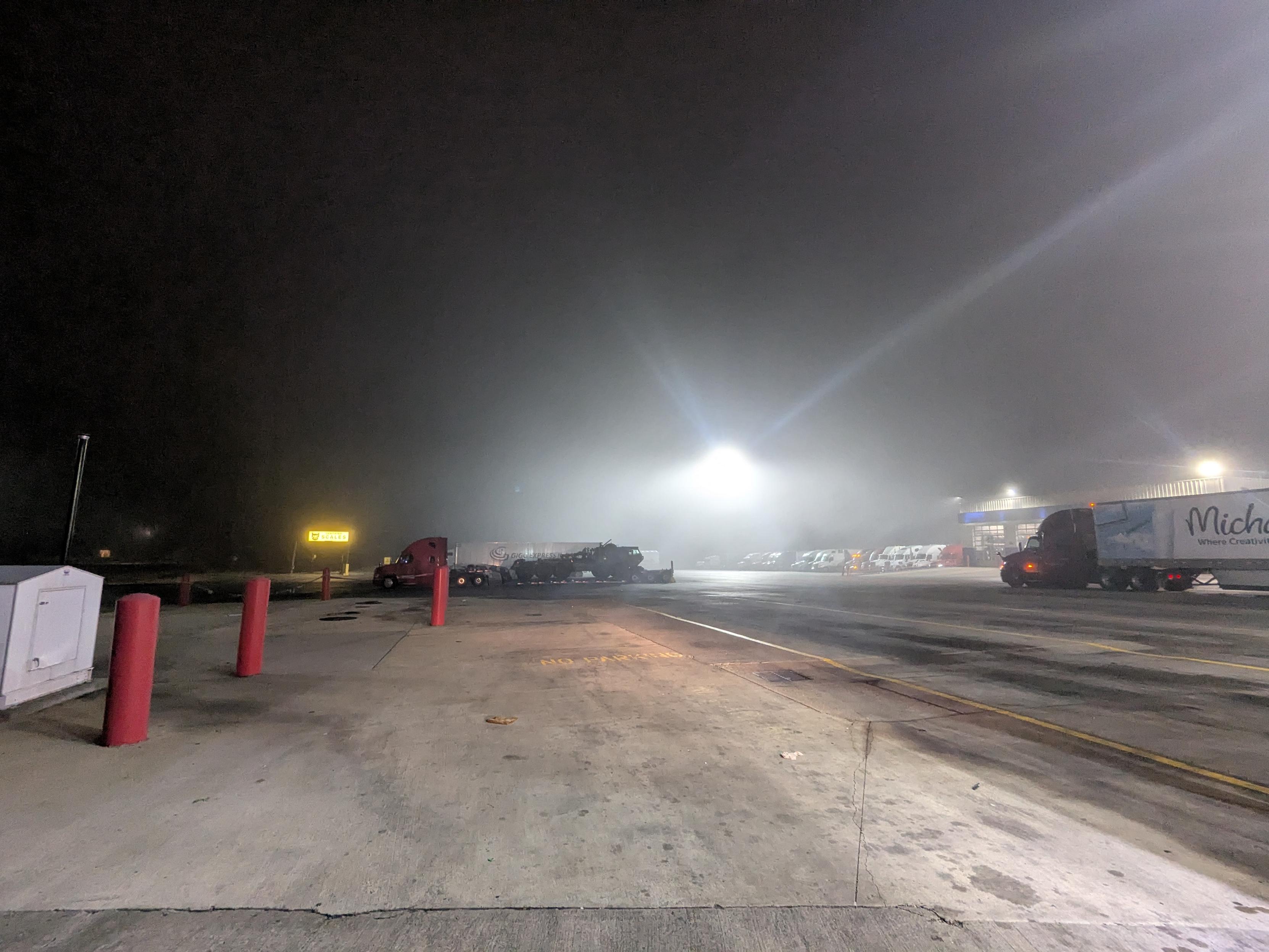 Lights sparkle thru fog