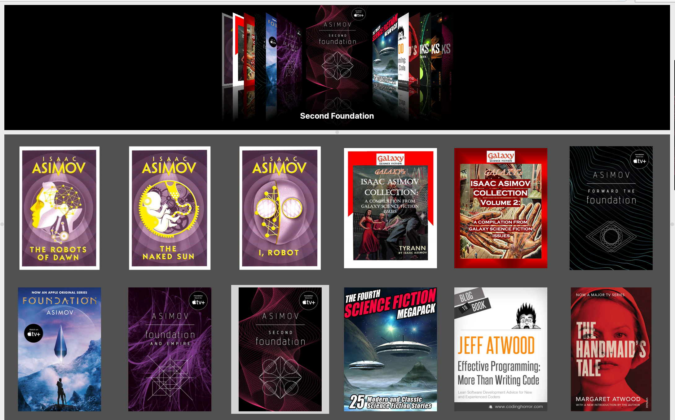 Cover Flow and cover grid of some of my eBooks im Calibre