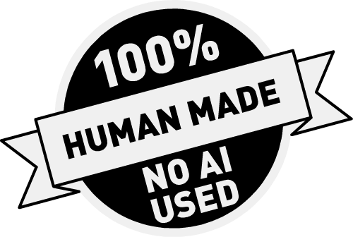 100% Human Made, no AI Used badge, dark version