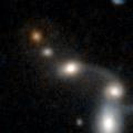 Five galaxies in a line from bottom right to top left, mostly visible as cores as it seems they're too distant (or at least the image is too blurry) for any arms to show up. There's a distinct tidal structure arcing between the two brightest (galaxies #3 and #4) and #4 and #5 are overlapping a bit. Five galaxies in a line from bottom right to top left, mostly visible as cores as it seems they're too distant (or at least the image is too blurry) for any arms to show up. There's a distinct tidal structure arcing between the two brightest (galaxies #3 and #4) and #4 and #5 are overlapping a bit.