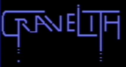 PETSCII computer game title with characters of different heights and widths, spelling GRAVELITH