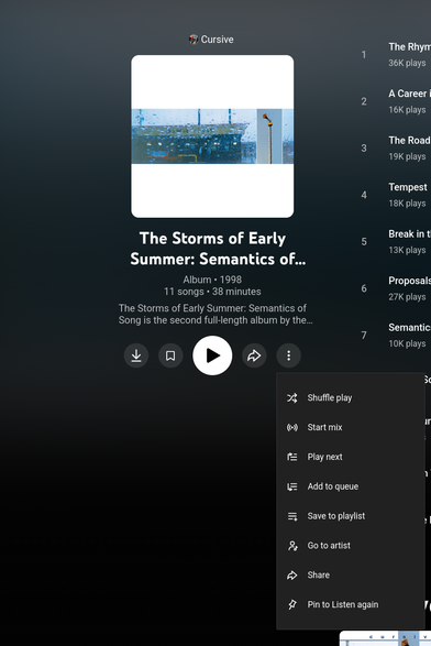 Screenshot of the YouTube Music UI, missing a feature that previously existed.