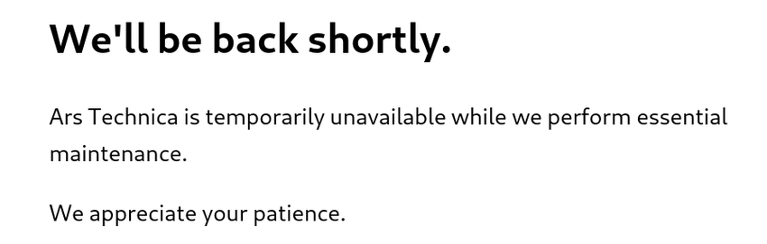 Screenshot of the Ars Technica website being down due to the PHP vulnerability that was disclosed today.