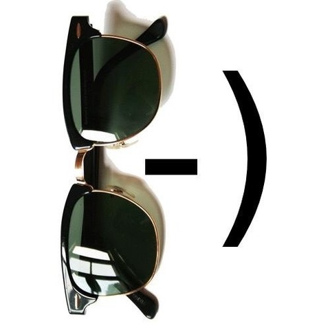 Emoticon, bestehend aus einer Ray-Ban-Sonnenbrille, einem Trennstrich und einer Klammer.