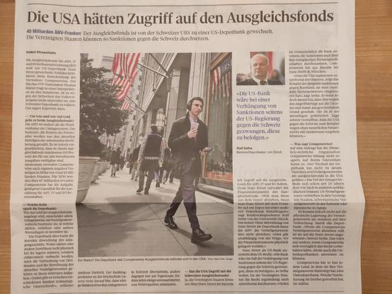 Zeitungsartikel über eine amerikanische Bank, welche als Depotbank für die AHV fungiert.