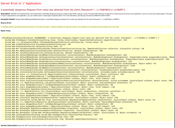 Screenshot von einem serverseitigen Stacktrace mit der Fehlermeldung welche im Toot zitiert wird.