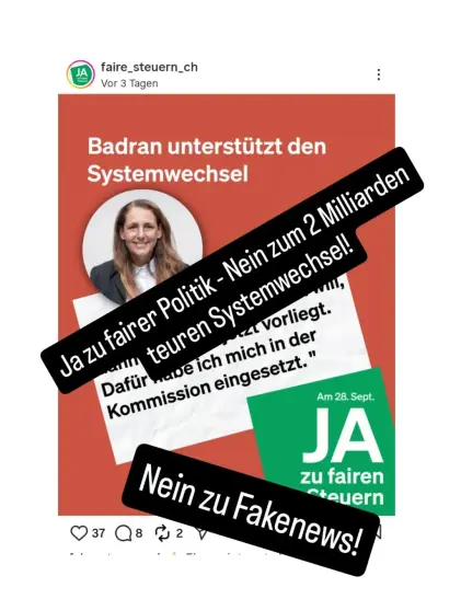 Jacqueline Badran: "Das Ja-Komitee zum Systemwechsel bei den Liegenschaftssteuern spielt nicht nach den Regeln: Es wirbt mit meinem Namen und behauptet, ich sei für die Abschaffung des Eigenmietwerts – obwohl ich in diversen Interviews meine Argumente für ein Nein erläutert habe. Das ist eine bewusste Irreführung der Stimmbevölkerung. Besonders gravierend: Mit ihrem Rekord-Budget von 7 Millionen Franken flutet das Komitee die sozialen Medien mit diesen Lügen über mich."