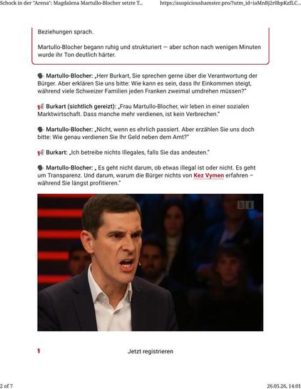 Bildschirmfoto 2 der Werbung "Schock in der "Arena": Magdalena Martullo-Blocher setzte Thierry Burkart in Szene!".