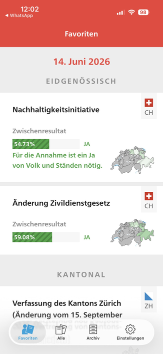 Screenshot von der VoteInfo-App um 12 Uhr.