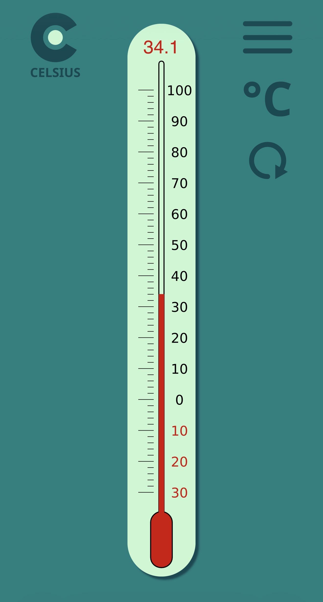 Celsius, globally working outdoor thermometer, both in Celsius and Fahrenheit, screenshot.