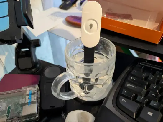 Sensor stuck in a half-pint of water.