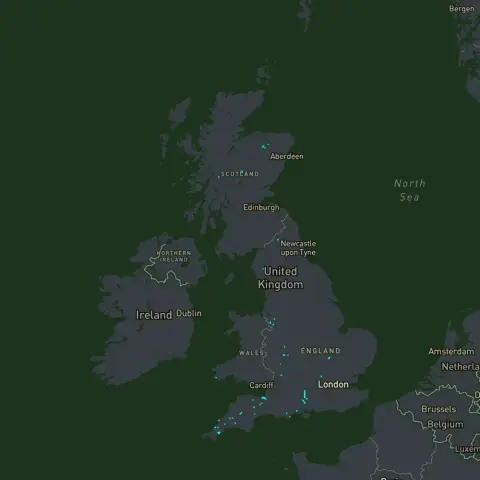 Opensignal Satellite D2D Mobile Connections Map of UK