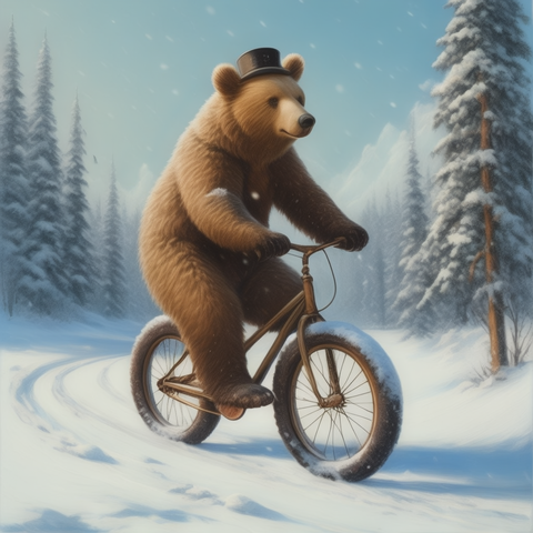 The result of asking the Stable Cascade generative image model for "A bear riding a unicycle in the snow".