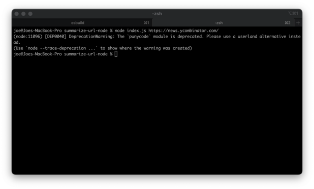 A screenshot of a node script running in the terminal on Mac OS