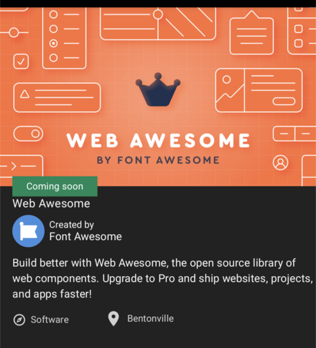 Screenshot from the Kickstarter application showing minor details about an upcoming project from font awesome that is called web awesome.