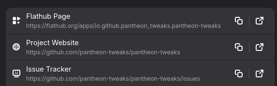 libadwaita link "pills", where on the right side instead of just an "open this link" icon there's also a copy icon.