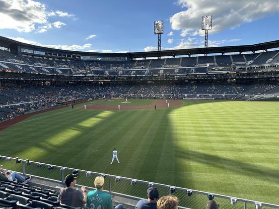 The view from our seats at PNC Park. The Pirates are hosting the Reds. 