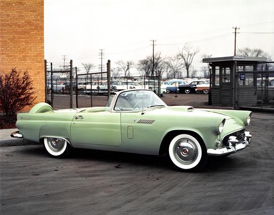 1956 Ford Thunderbird in green, period photo, courtesy the Ford Motor Company.