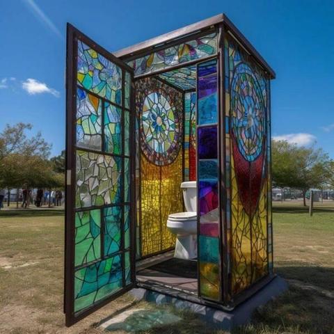 Toilet in stained glass stall