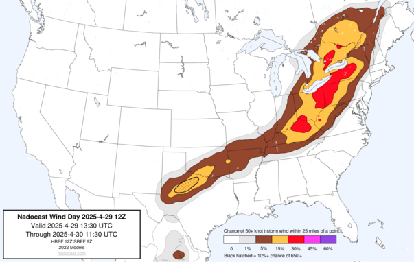 Wind forecast showing high risks of wind in New York State
