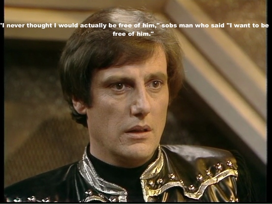 Photo of Kerr Avon from Blake's 7 looking deeply shocked and upset