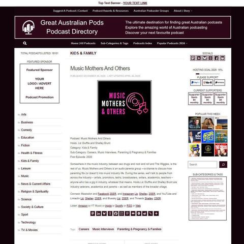 Music Mothers And Others
Screenshot of the podcast listing on the Great Australian Pods website