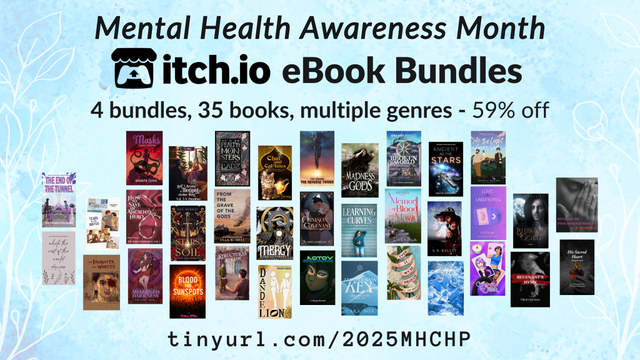 Promotional banner for Mental Health Awareness Month Itch.io book bundles.