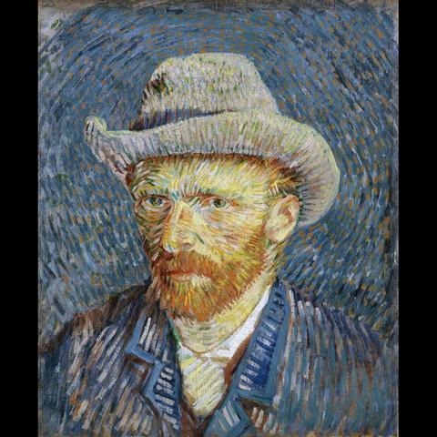 The image is a representation of a painting, possibly “The Sower“ by Vincent van Gogh. It features an expressive portrait with bold brushstrokes and vibrant colors. The figure depicted appears to be a man wearing a straw hat and a long coat, set against a backdrop that seems to suggest a farm or rural setting. The use of contrasting colors and textures is characteristic of Van Gogh’s distinctive style.