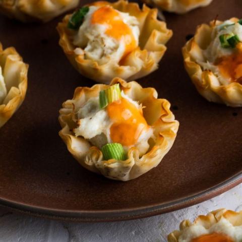 I love crab rangoon but I wanted a version that had all of the same flavors and texture but were MUCH easier to make.  I decided to get some phyllo dough cups and made a deconstructed version. They turned out great!