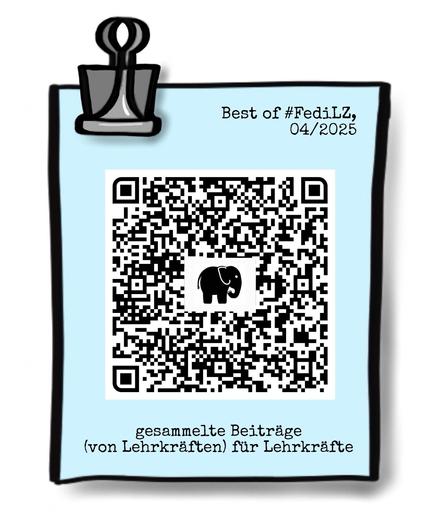 Der Aushang zu dieser Ausgabe vom April 2025: Der QR-Code zur Taskcard auf einem hellblauen Klemmbrett.
