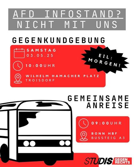 »Gegen rechten Hass – gemeinsam laut sein!« Protest gegen den AfD-Stand in Troisdorf