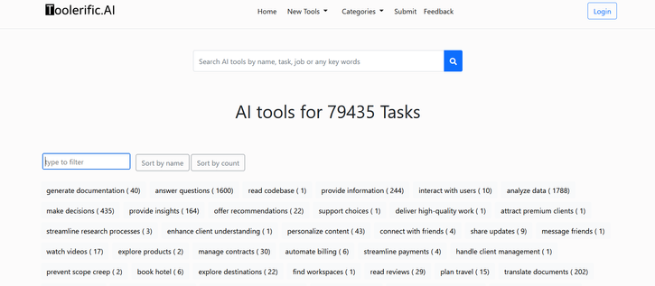 Screenshot of Toolerific.ai tool for finding AI tools.