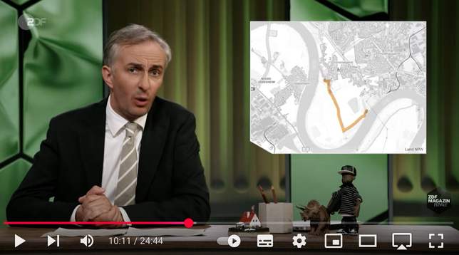 Screenshot der aktuellen Sendung des ZDF Magazin Royale, die beim Thema Hochwasserschutz auch auf den Himmelgeister Deich einging.