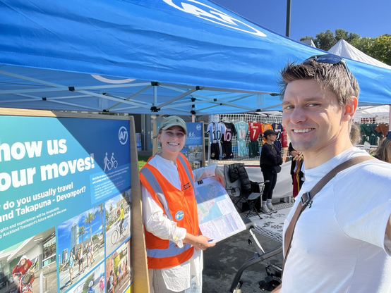 Auckland Transport at the blue tent at Takapuna markets