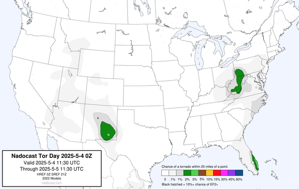 0z Day #Tornado Forecast - a map of the United States depicting areas of various colors to incidate tornado risks