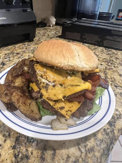 Homemade double bacon cheeseburger