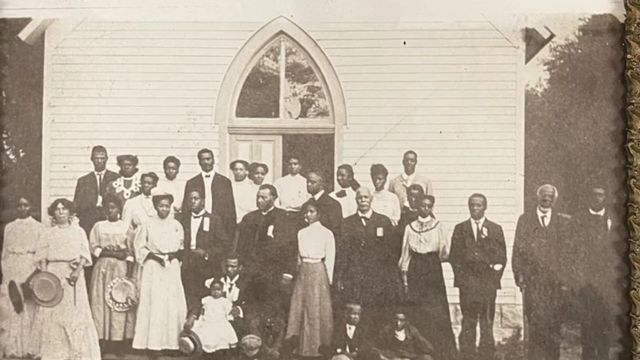 Original congregation members and church staff gather outside the St. Jacob's AME Church in Clarinda on its opening day in 1890. 
Photo courtesy of the Nodaway Valley Historical Museum.