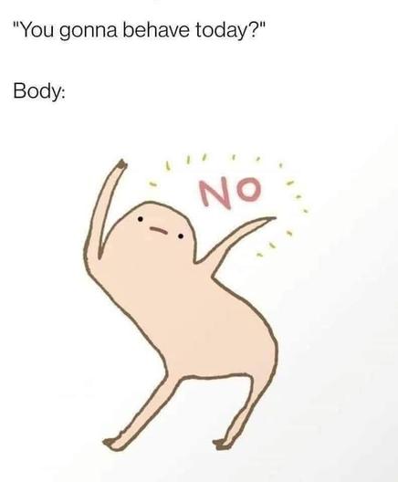 A caption reads "You gonna behave today?"
Underneath is the body responding: a sassy person saying no✨️