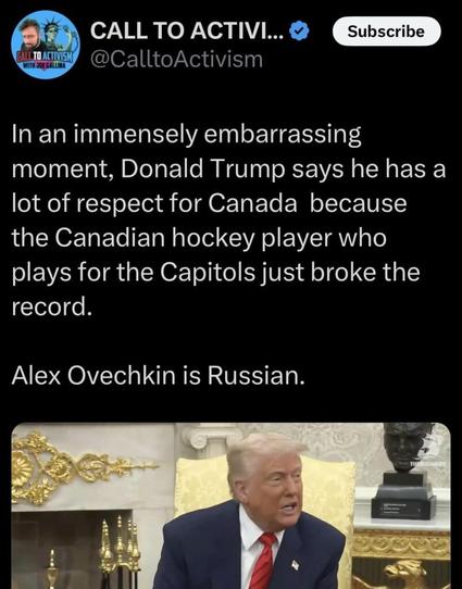 Donny thought NHL player Alex Ovechkin was from Canada… he’s Russian