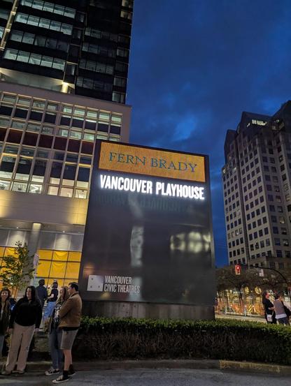 Vancouver playhouse theater sign displaying Fern Brady,