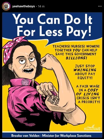 Rosie the riveter parody of Brooke van velden by yehawtheboys. 
Says you can do it for less pay!