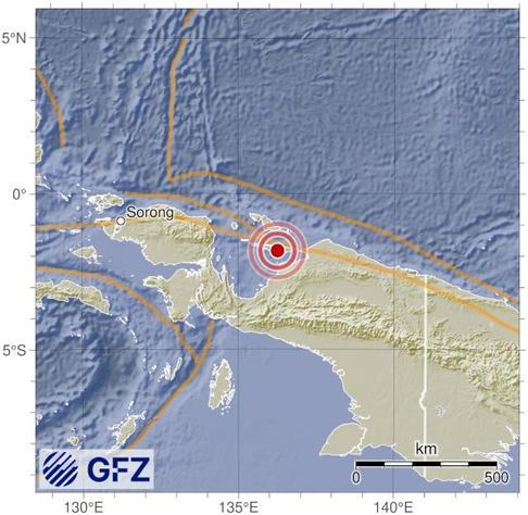 Map showing the earthquake of 2025-05-07 in West Papua Region, Indonesia