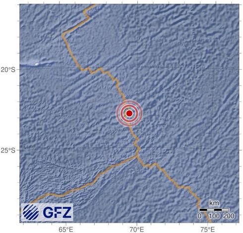 Map showing the earthquake of 2025-05-07 in Mid-Indian Ridge