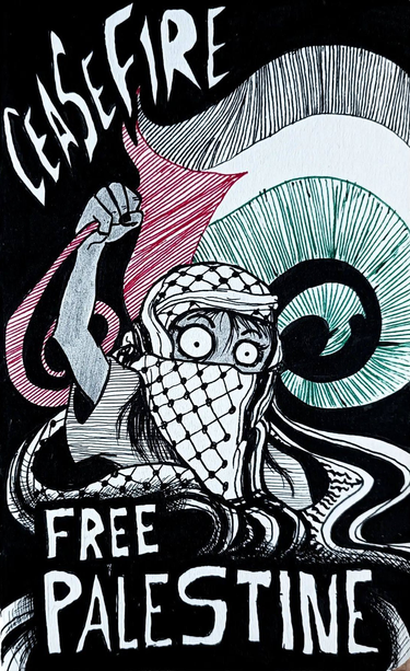 ilustración en tinta y papel a favor de Palestina
