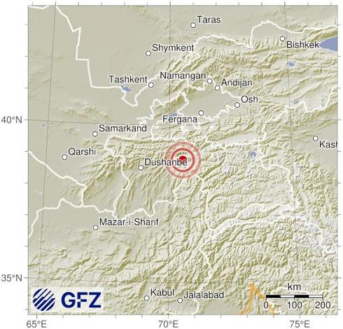 Map showing the earthquake of 2025-05-08 in Afghanistan-Tajikistan Border Region