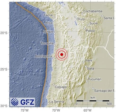 Map showing the earthquake of 2025-05-08 in Northern Chile